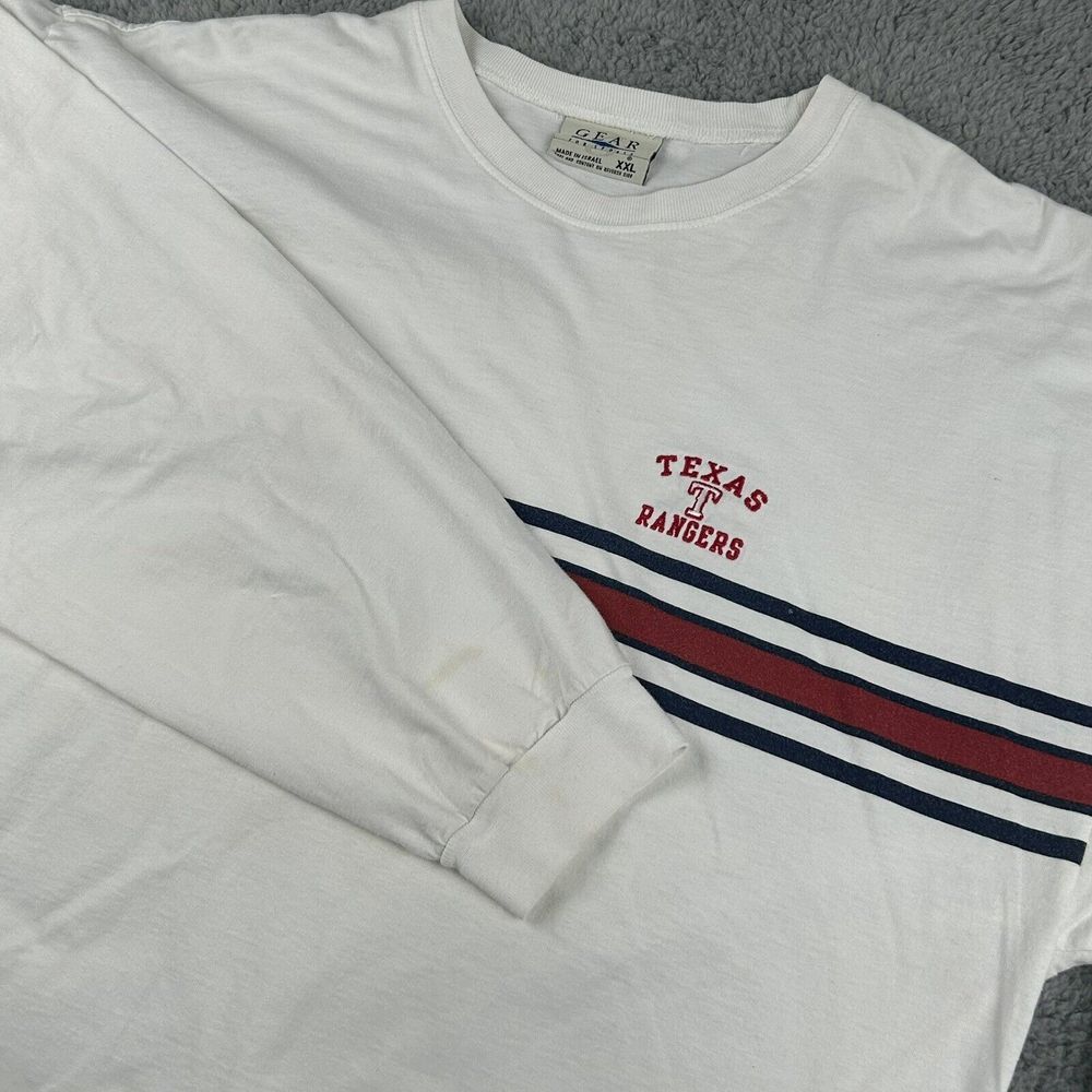 Mens XXL‎ Texas Rangers Long Sleeve T-Shirt White Embroidered Flaw